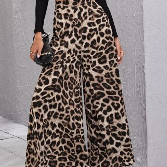 REG or PLUS  Camel leopard print wide leg palazzo - Picture 7 of 12